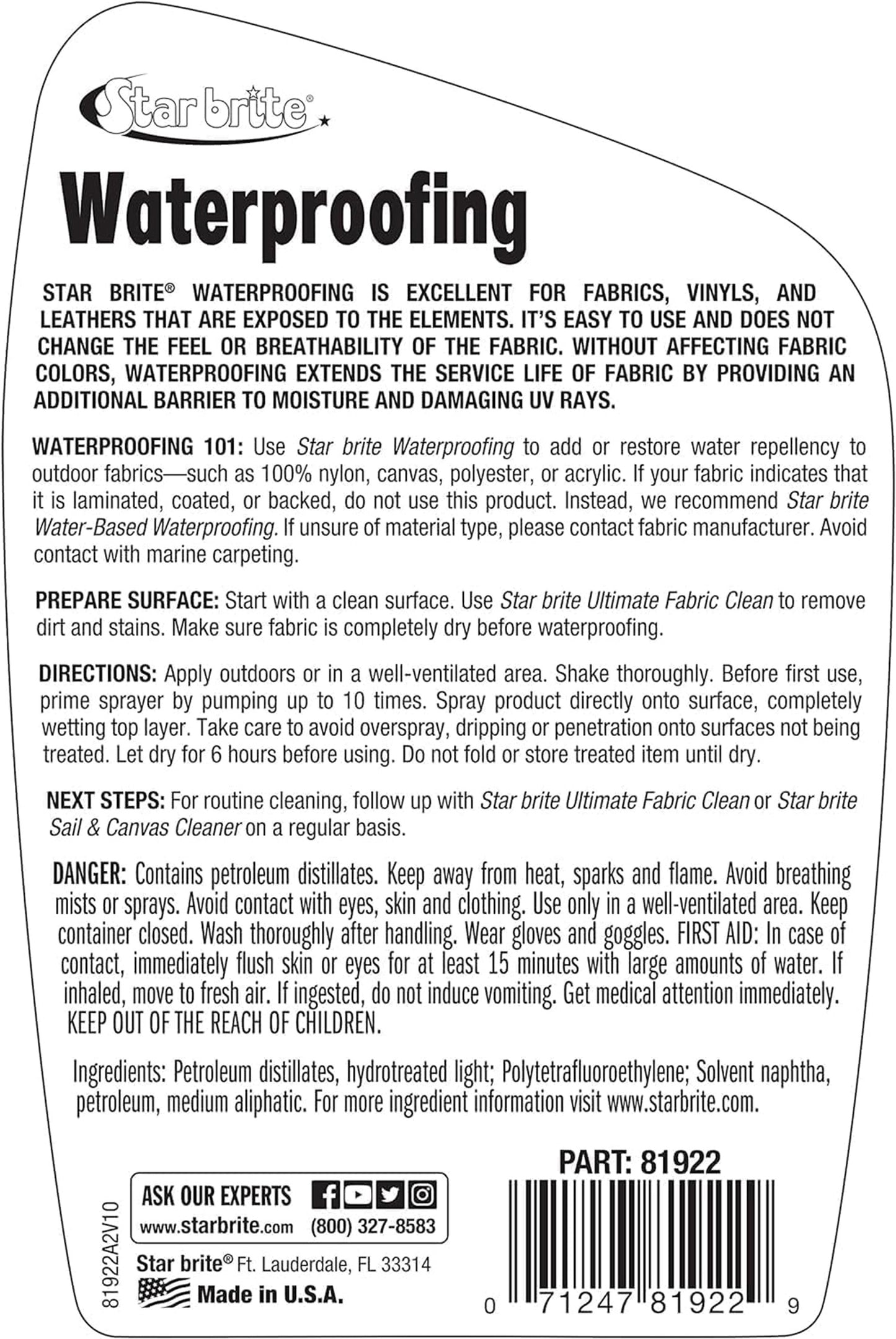 Star Brite Waterproofing W/ PTEF 22oz Marine Fabric UV Protection Stain Repellent 81922 - 3 PACK