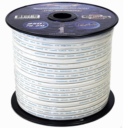 Audiopipe 14 Gauge 250 Feet Tin Copper Marine Speaker Cable Wire With White PVC Jacket