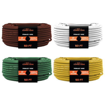 12 Gauge Car Audio Primary Wire (50ft–4 Rolls)– Remote, Power/Ground Electrical TR-12-50 x 4