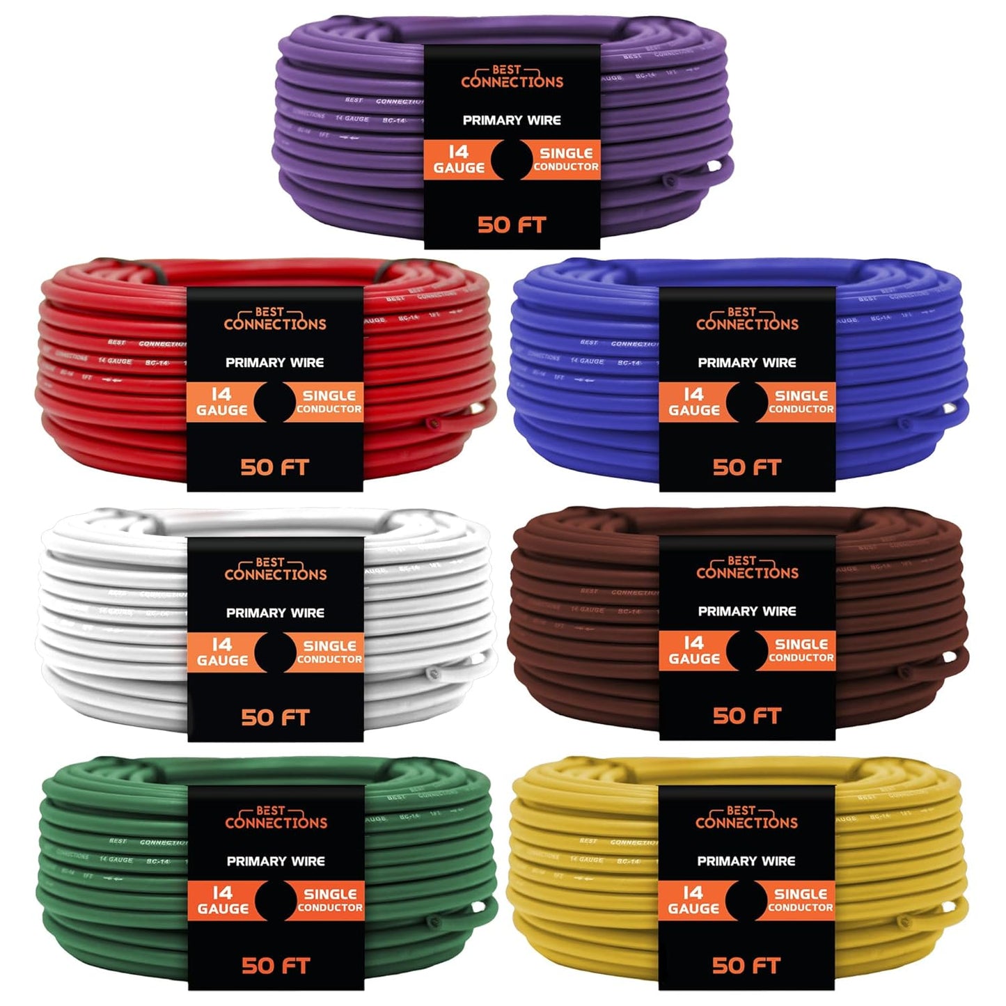 14 Gauge Car Audio Primary Wire (50ft–7 Rolls)– Remote, Power/Ground Electrical