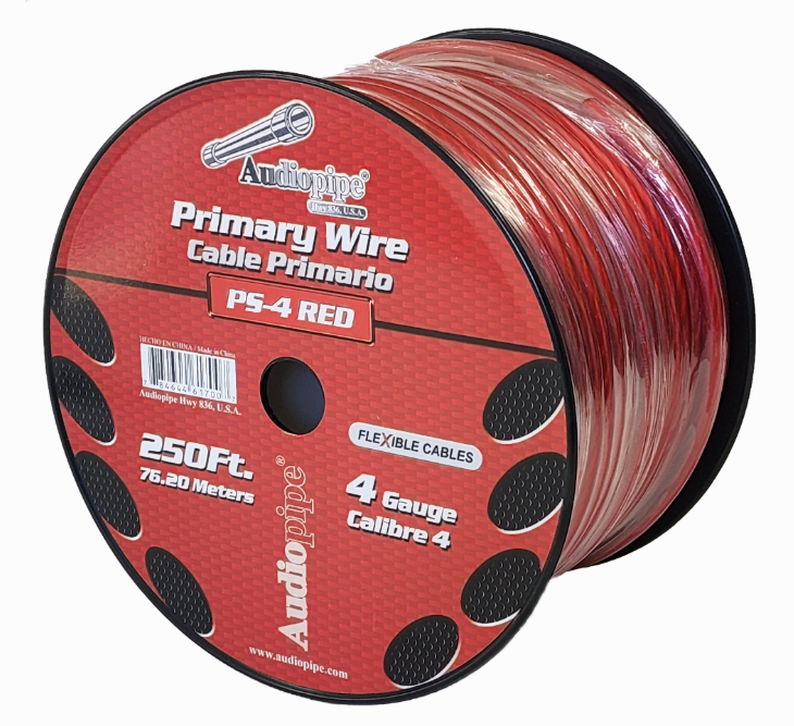 Audiopipe 4 Gauge Red Flexible Stranded Primary Power Wire PS-4-250