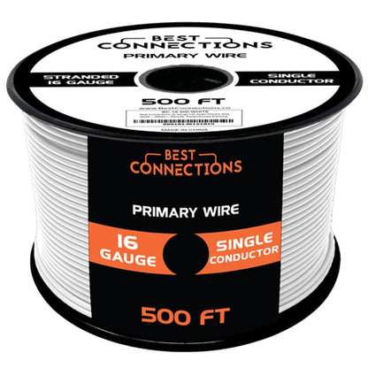 BEST CONNECTIONS 16 Gauge Automotive Primary Wire - 500ft (Various Color Options) | Ideal for Trailer, Speaker, and Lighting Circuits | Durable Primary/Remote, Power/Ground Electrical Wiring