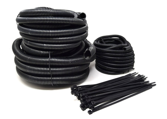 Black Wire Harness 1/4" 1/2" 3/4" 20ft Split Looms W/ 7" Cable Ties