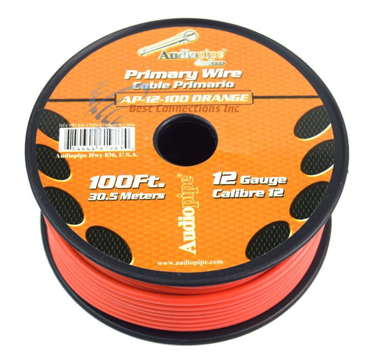 12 GA gauge 100' Orange Audiopipe Car Audio Home Primary Wire LED