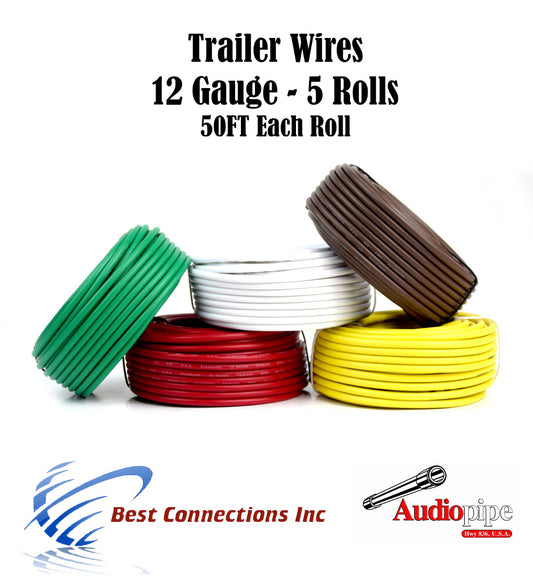 5 Way Trailer Wire Light Cable for Harness 50 FT  Each Roll 12 Gauge 5 Colors