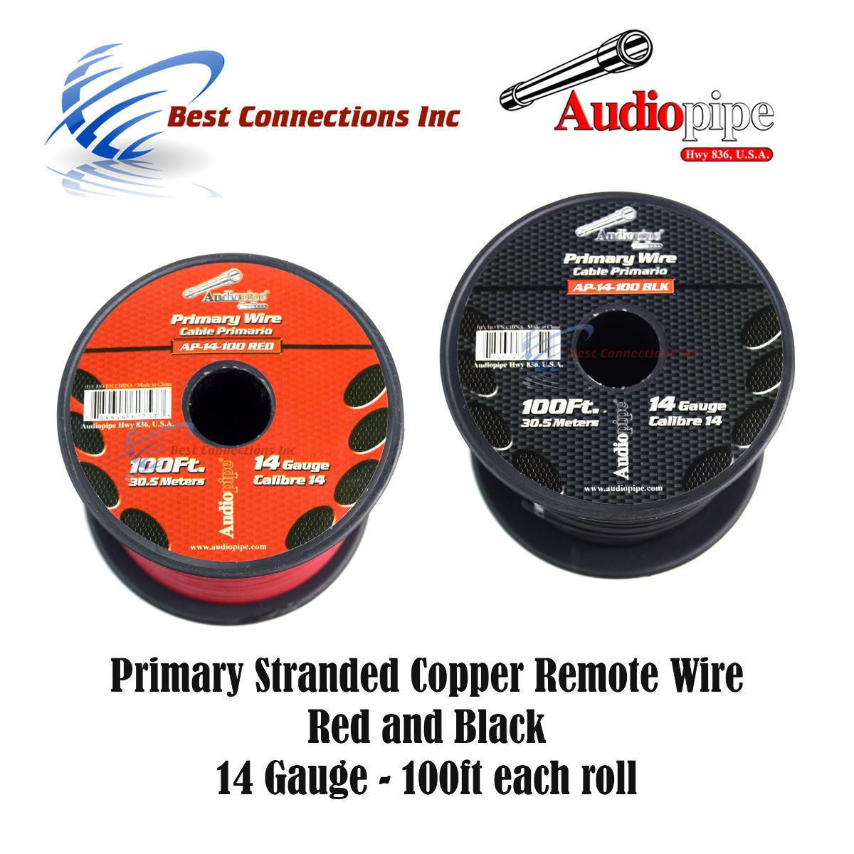 14 GAUGE WIRE RED & BLACK POWER GROUND 100 FT EACH PRIMARY STRANDED COPPER CLAD