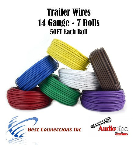 Trailer Light Cable Wiring Harness 50 Feet 14 Gauge 7 Wire 7 colors