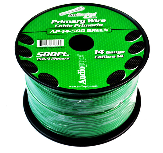 Audiopipe Green 500' Feet 14 Gauge AWG Car Audio Primary Power Cable Remote Wire