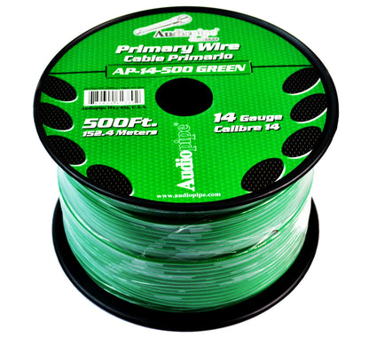 Audiopipe Green 500' Feet 14 Gauge AWG Car Audio Primary Power Cable Remote Wire