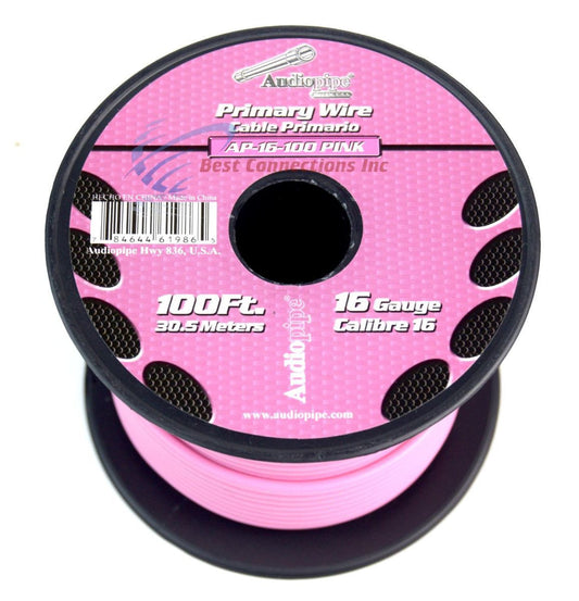 Audiopipe 16 GA 100 Feet Pink Car Audio Home Primary Remote Wire LED