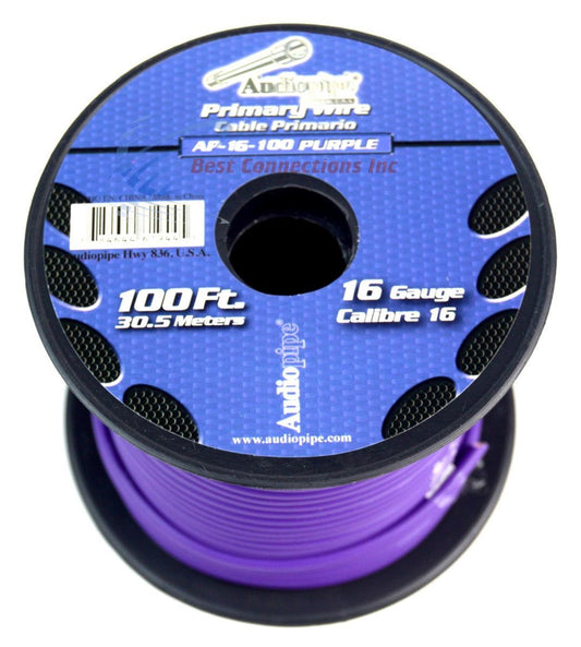 Audiopipe 16 GA 100 feet Purple Car Audio Home Primary Remote Wire LED