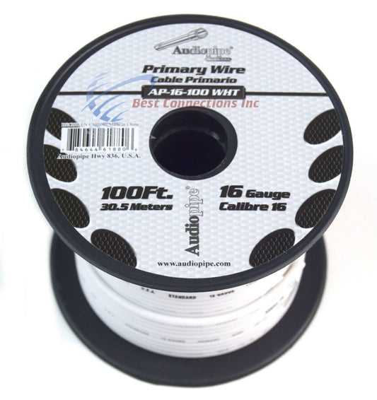 Audiopipe 16 GA 100 feet White Car Audio Home Primary Remote Wire