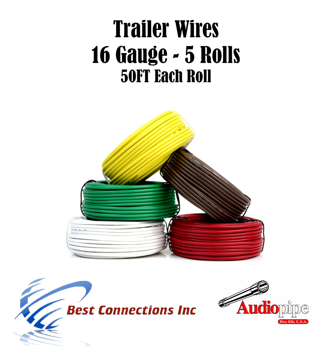 5 Way Trailer Wire Light Cable for Harness 50 FT  Each Roll 16 Gauge 5 Colors