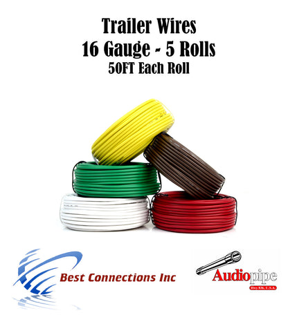 5 Way Trailer Wire Light Cable for Harness 50 FT  Each Roll 16 Gauge 5 Colors