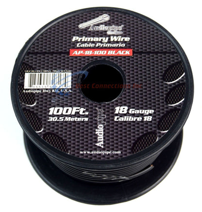 18 GA 100 Feet Audiopipe Primary Power Wire Remote Car Audio Home (Black)