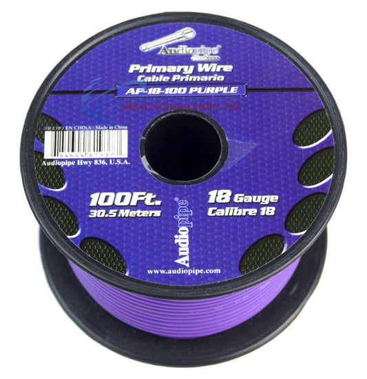 18 GA 100' Feet Purple Audiopipe Car Audio Home Remote Primary Cable Wire LED