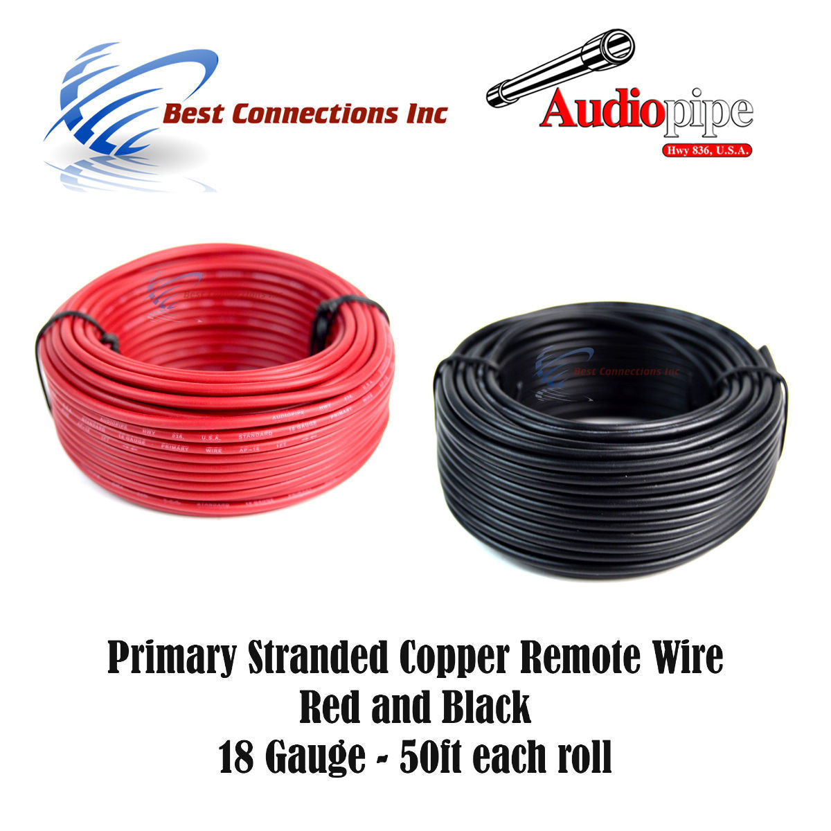 18 GAUGE WIRE RED & BLACK POWER GROUND 50 FT EACH PRIMARY STRANDED COPPER CLAD