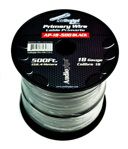 18 GA 500 Feet Audiopipe Primary Power Wire Remote Car Audio Home (Black 2 Rolls)