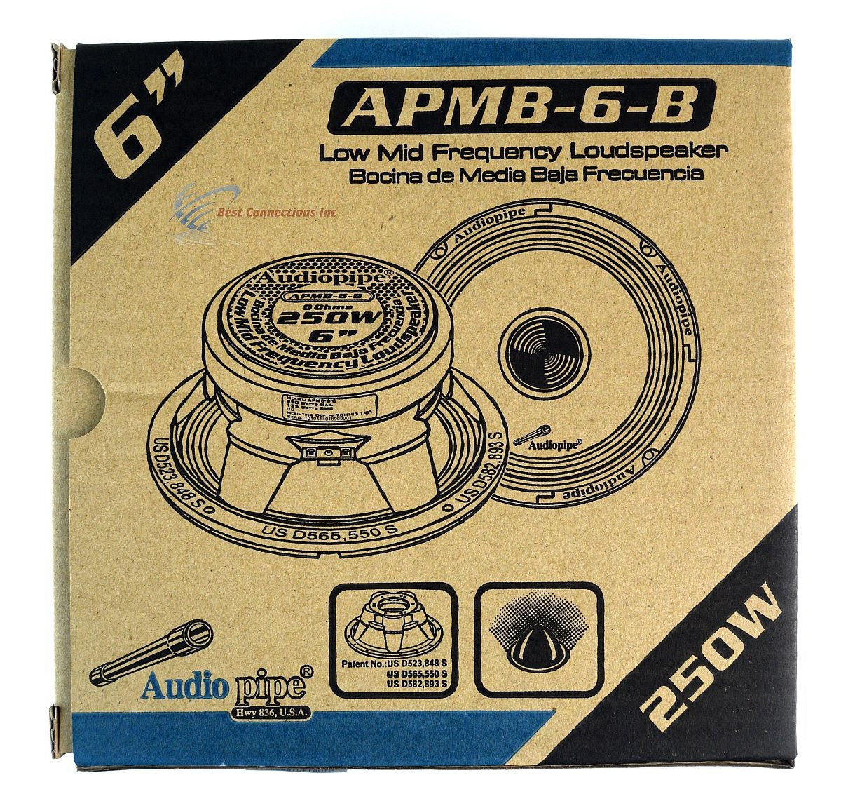 6" Loudspeaker Mids 250 Watt Car Audio DJ Bass Full Range Audiopipe APMB-6-B