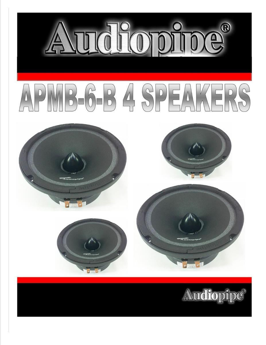 2 Pairs 6.5" 6" Car Audio Loud Speakers Low Mid Range DJ Audiopipe APMB-6-B