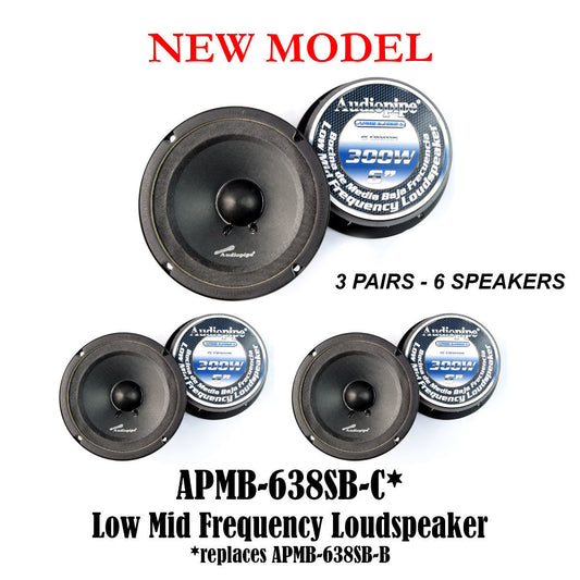 3 Pairs Audiopipe 6" Sealed Back Full Range Speakers Car Audio DJ APMB-638SB-B