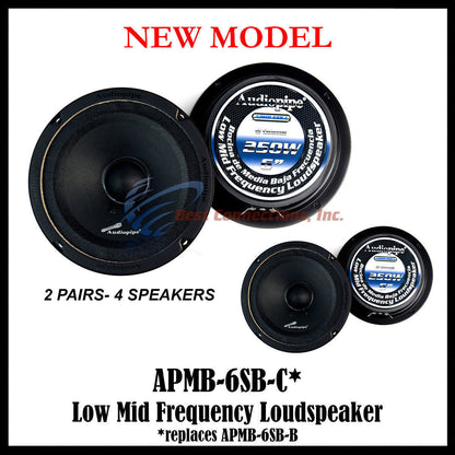 4 Pack 6-6.5" Sealed Back Full Range Loud Speaker Mid Audiopipe APMB-6SB-C