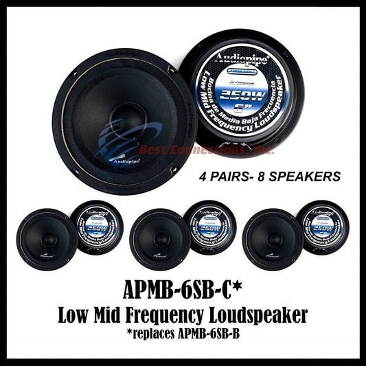 8 pcs Audiopipe APMB-6SB-C Sealed Back 6.5" 6" Full Range Full Case Loudspeaker