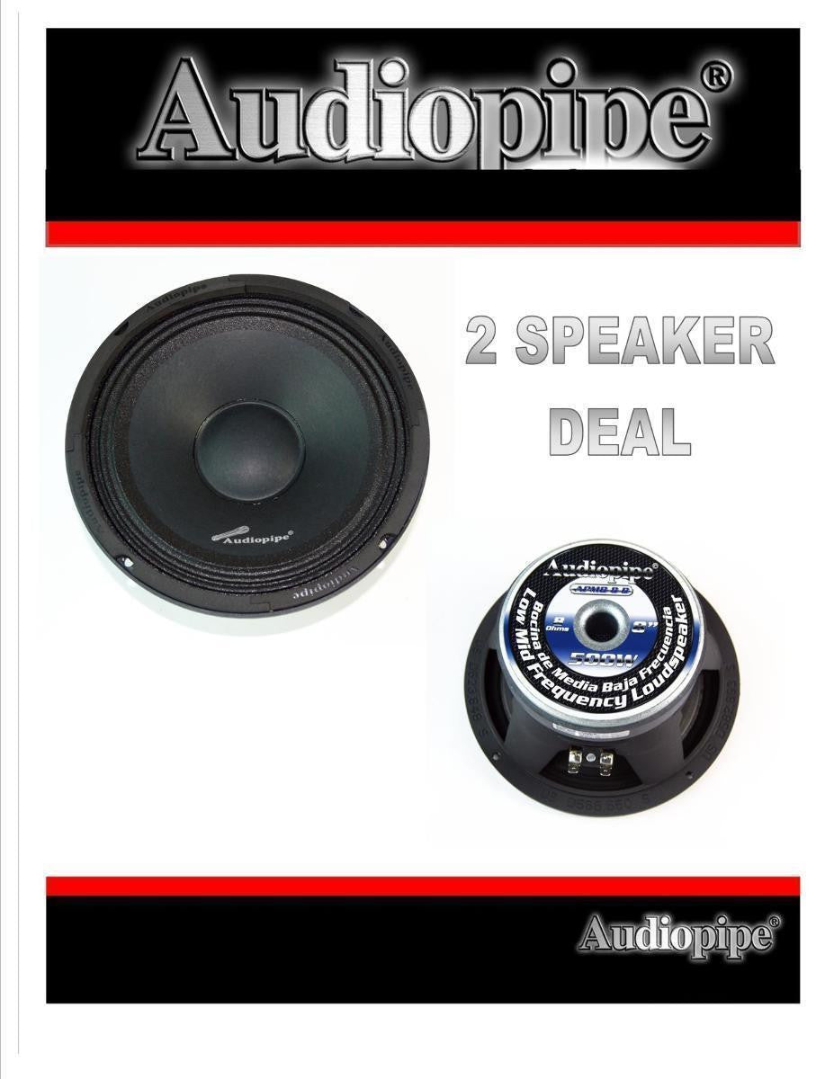 1 Pair 8" 500W Full Range Loud Speakers Low Mid Range Audiopipe APMB-8-B