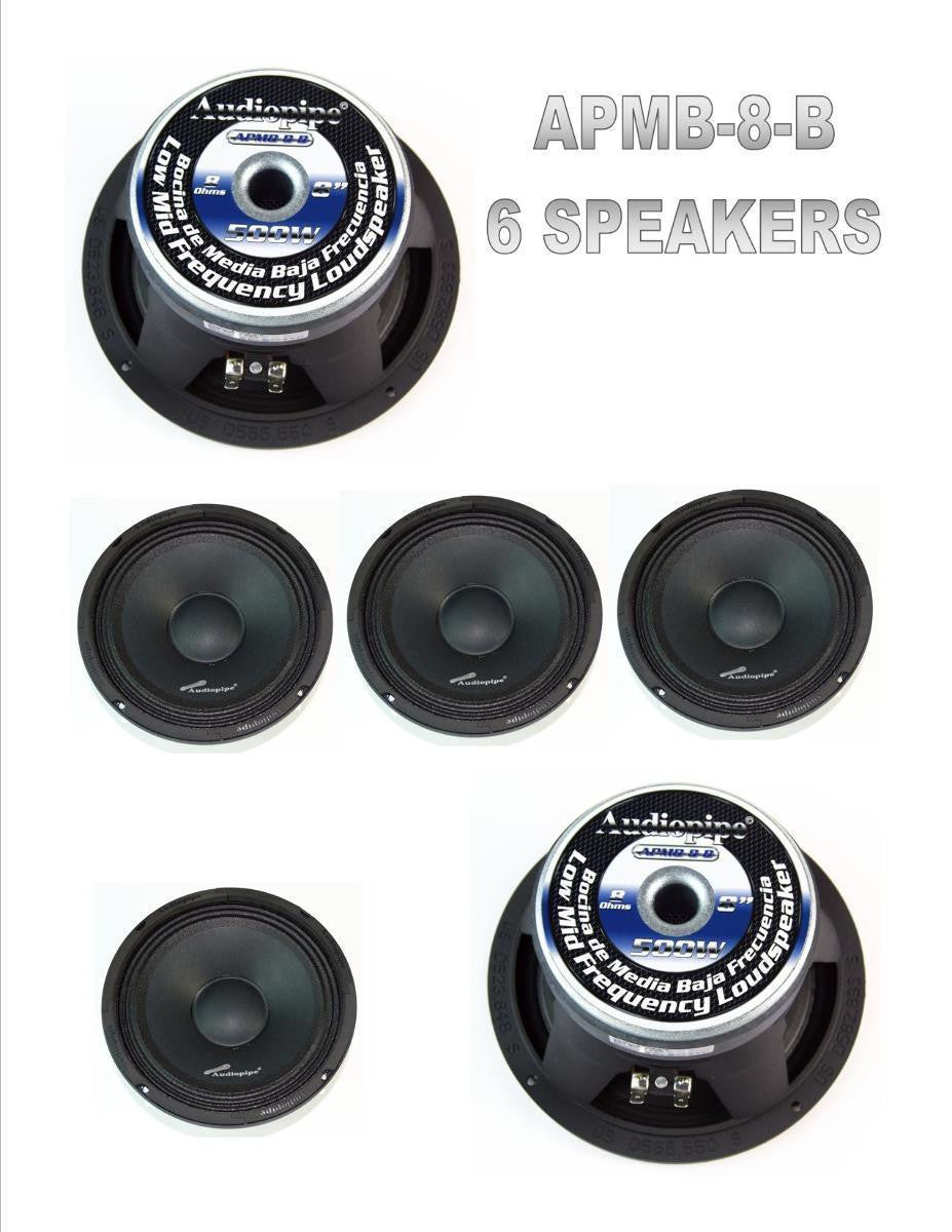 3 Pairs 8" 500W Full Range Loud Speakers Low Mid Range Audiopipe APMB-8-B