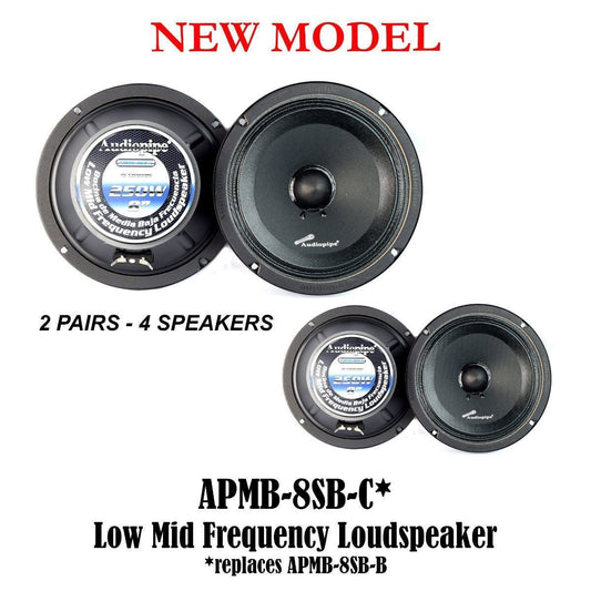 2 Pairs 8" 250 Watts Car Audio Speakers Mids Sealed Back Full Range APMB-8SB-C