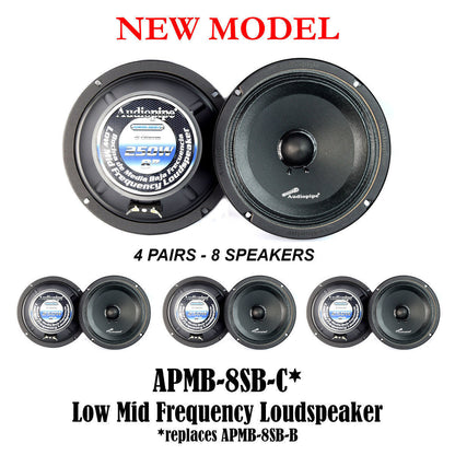 4 Pair 8" 250W Low Mid Frequency Loud Speakers Full Range Audiopipe APMB-8SB-C