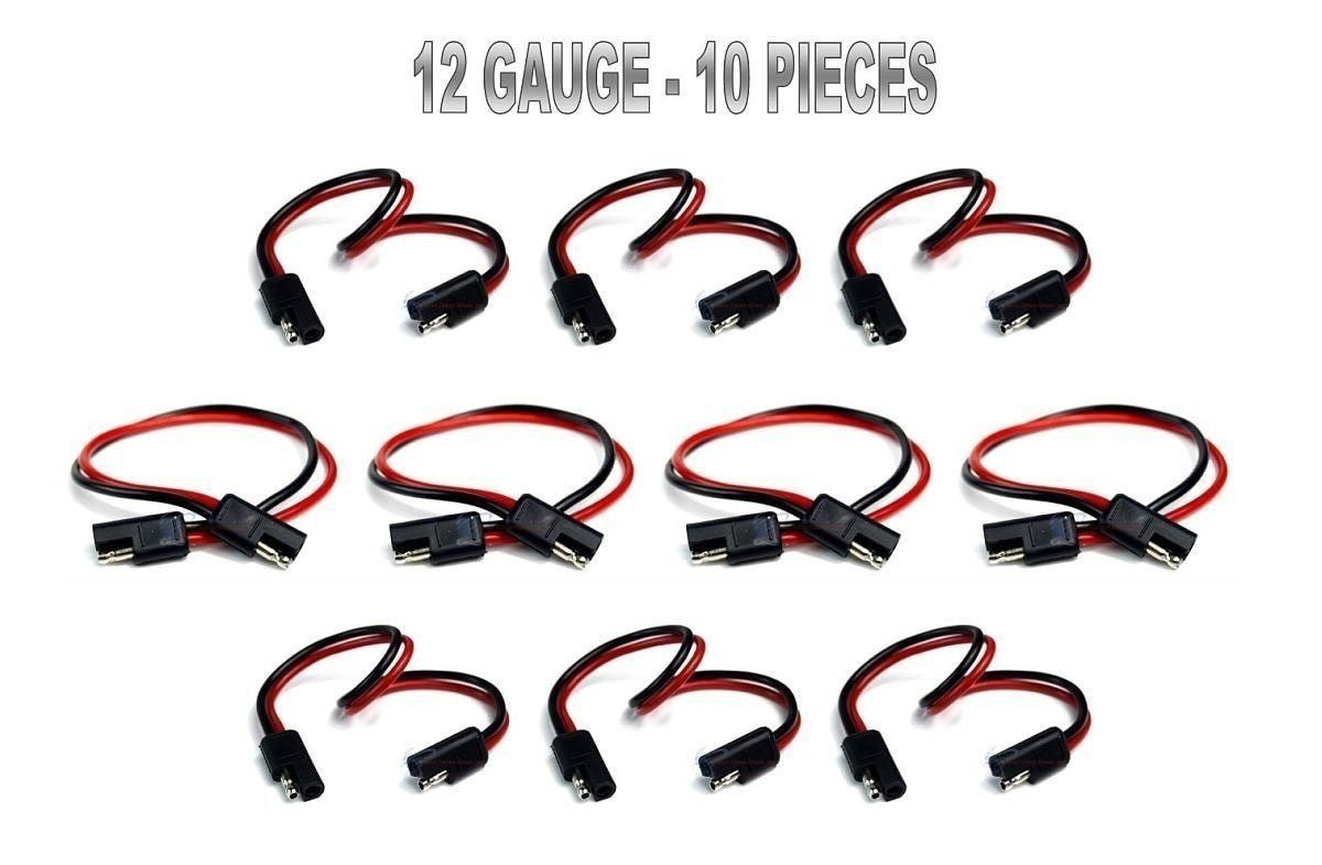 10 Pack 12 Gauge 12" Quick Disconnect Polarized Inline Power Cable Wire Harness