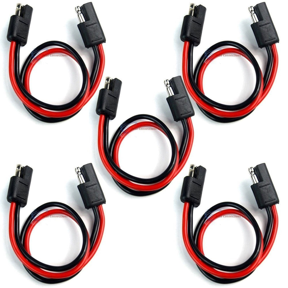 5 Pieces 14 Gauge 12" Quick Disconnect 2 Pin Polarized Molded Power Connectors