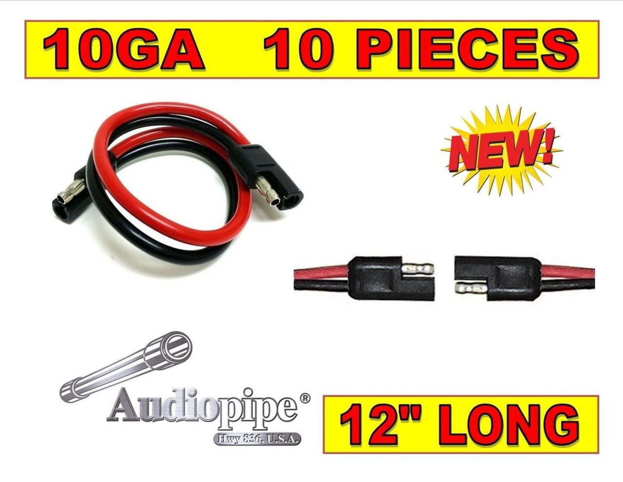 10 Pack 10 Gauge 12" Inch Quick Disconnect Connect 2 Pin Polarized Wire Harness