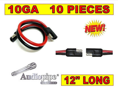 10 Pack 10 Gauge 12" Inch Quick Disconnect Connect 2 Pin Polarized Wire Harness