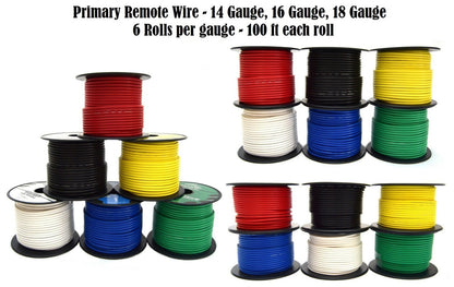 6 Rolls 14 / 16 / 18 Gauge 100 Feet Primary Remote Power Ground Wire 1800' Total