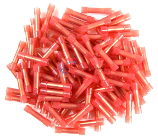 100 pcs 22 - 18 Gauge Red Nylon Butt Connectors Crimping Terminals