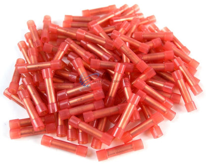 100 pcs 22 - 18 Gauge Red Nylon Butt Connectors Crimping Terminals