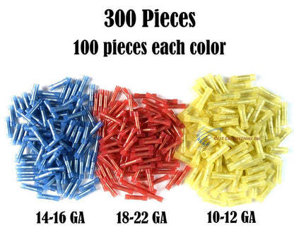 300 RED BLUE YELLOW NYLON BUTT CONNECTOR 22-18 16-14 12-10 AWG GA SCOSCHE