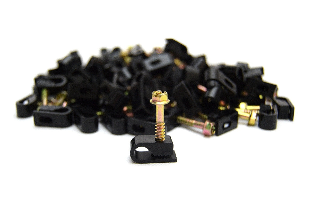 500 pcs Single Black Mounting Flex Clips w/ Strain Relief Screw RG6 RG59