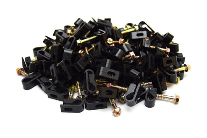 200 pcs Single Black Mounting Flex Clips w/ Strain Relief Screw RG6 RG59