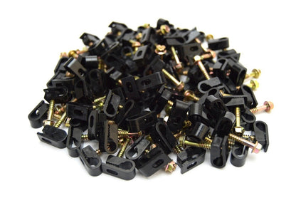 200 pcs Single Black Mounting Flex Clips w/ Strain Relief Screw RG6 RG59