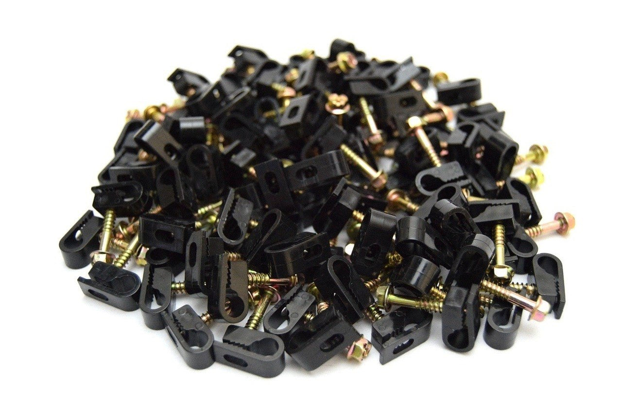 500 pcs Single Black Mounting Flex Clips w/ Strain Relief Screw RG6 RG59