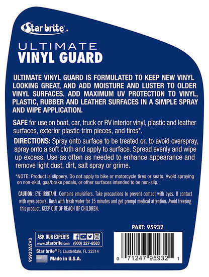 StarBrite Ultimate Vinyl Guard - Spray on Protection & Shine - Prevent Fading & Cracking - Keep Vinyl, Leather, Plastic & Rubber 32 oz - Case of 6