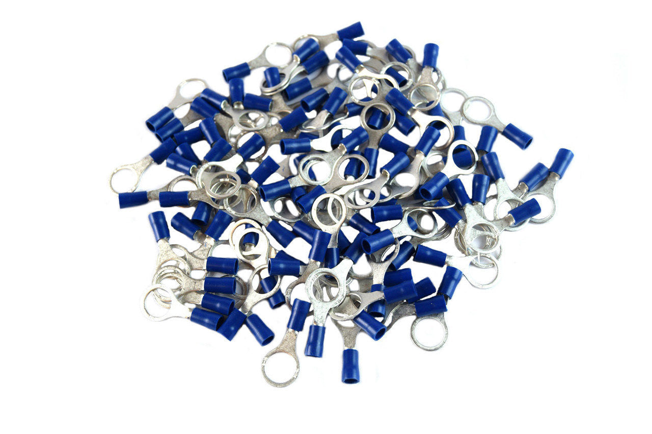 100 pcs 3/8" Blue Vinyl Ring Terminal Connector 16-14 gauge AWG Metra BVRT38