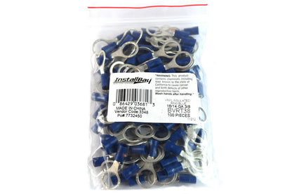 100 pcs 3/8" Blue Vinyl Ring Terminal Connector 16-14 gauge AWG Metra BVRT38