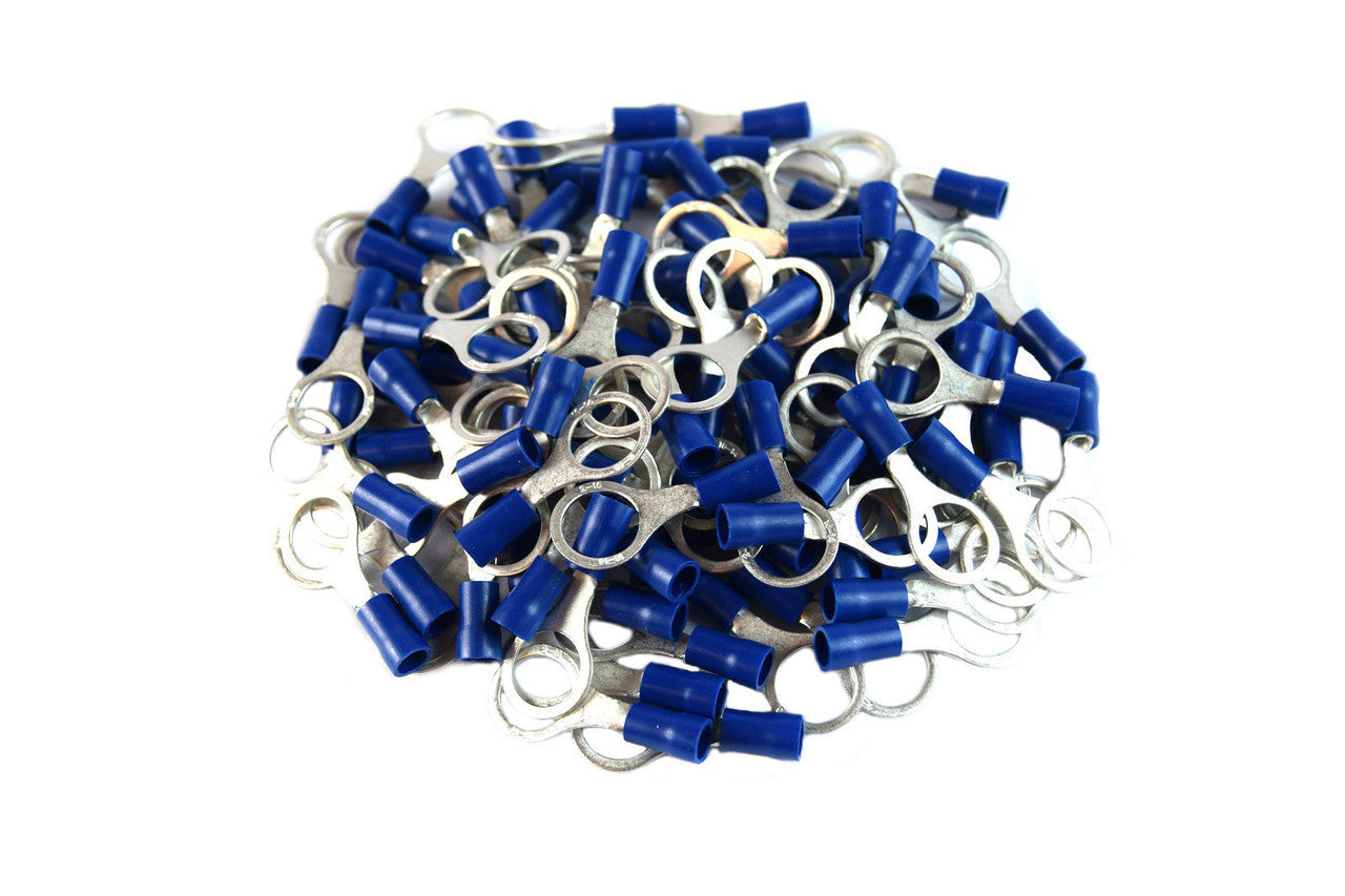 100 pcs 3/8" Blue Vinyl Ring Terminal Connector 16-14 gauge AWG Metra BVRT38