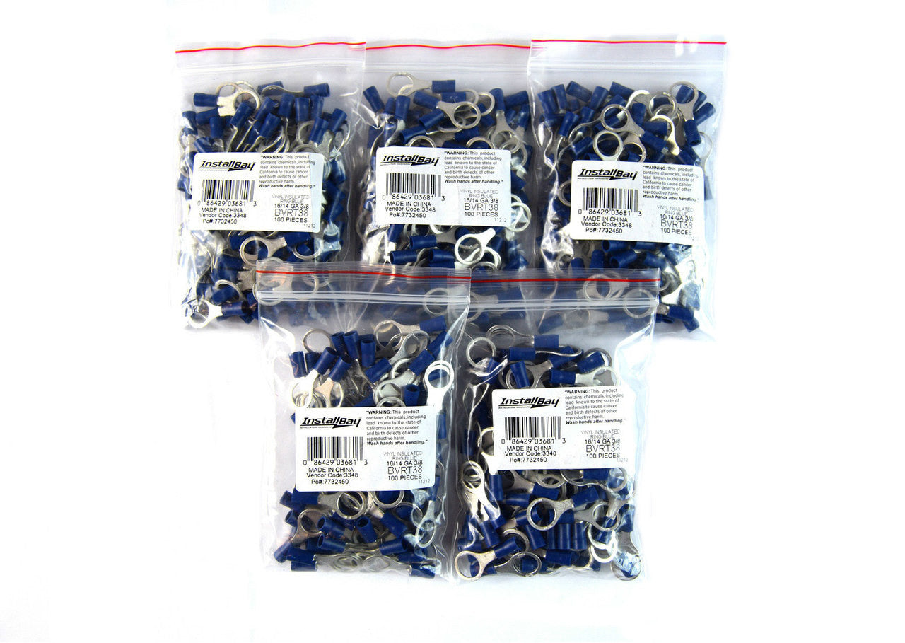 500 pcs 3/8" Blue Vinyl Ring Terminal Connector 16-14 gauge AWG Metra BVRT38