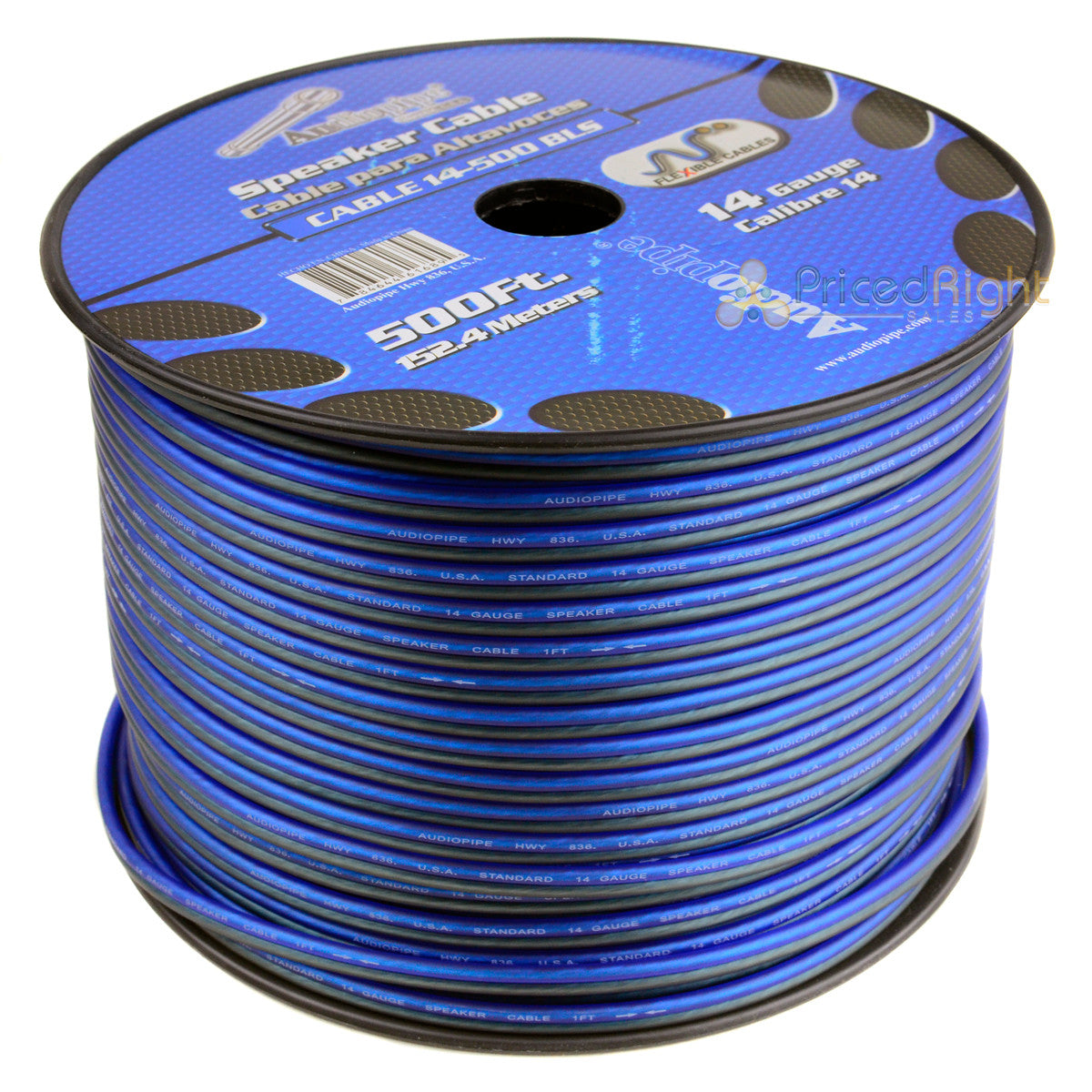 14 Gauge 500 Feet Blue Black Cable 2 Conductor Speaker Wire Audiopipe