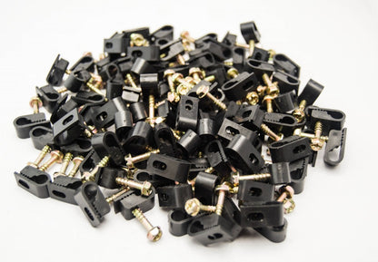 100 Pcs Black Single Flex Clips RG6 RG59 Coax Cable with Strain Relief Screw